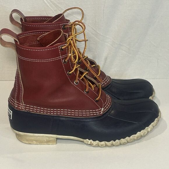 L.L. Bean Mens Classic Duck Boots Blue Red Leather Bean Boots Size 9M - Picture 1 of 6